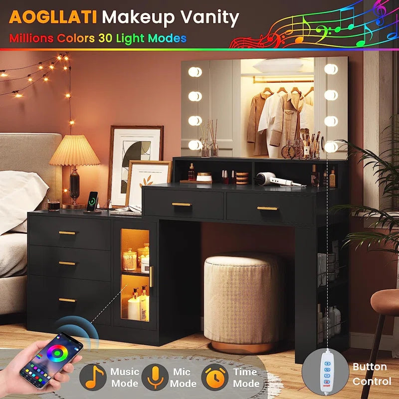 Larturn Vanity Makeup Vanity Table with 3 Drawers LED Dresser