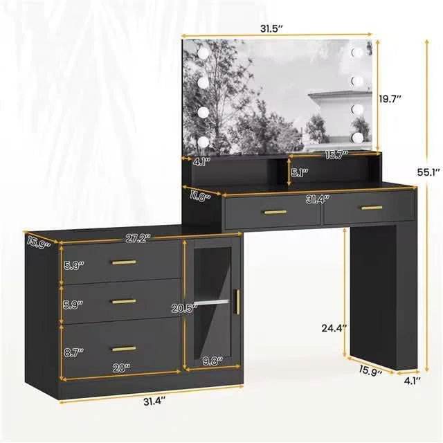 Larturn Vanity Makeup Vanity Table with 3 Drawers LED Dresser
