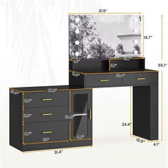 Larturn Vanity Makeup Vanity Table with 3 Drawers LED Dresser