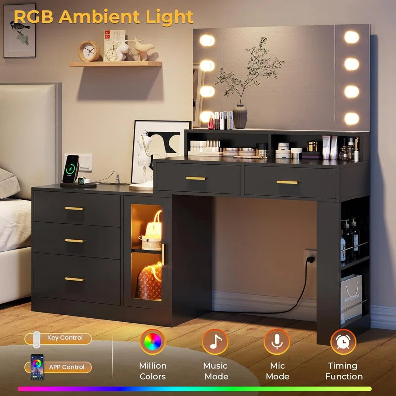 Larturn Vanity Makeup Vanity Table with 3 Drawers LED Dresser