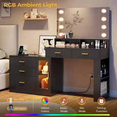 Larturn Vanity Makeup Vanity Table with 3 Drawers LED Dresser