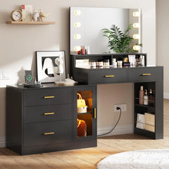 Larturn Vanity Makeup Vanity Table with 3 Drawers LED Dresser