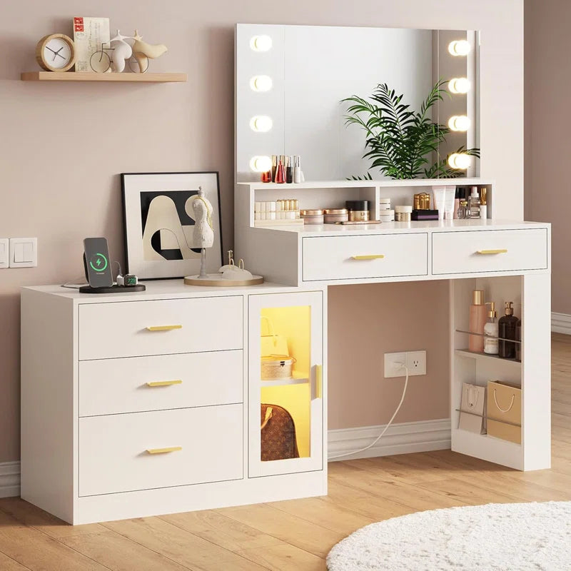 Larturn Vanity Makeup Vanity Table with 3 Drawers LED Dresser