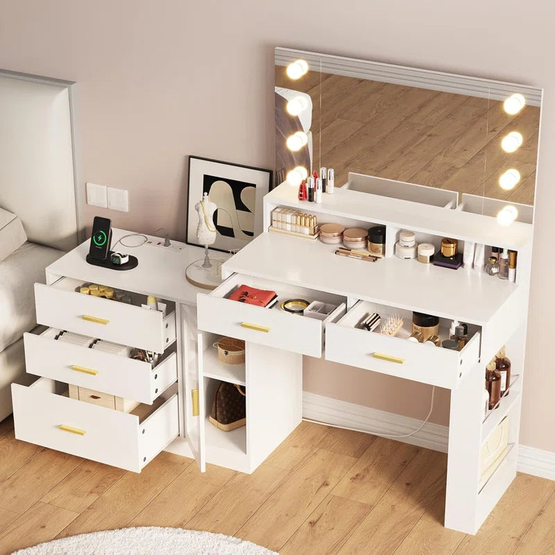 Larturn Vanity Makeup Vanity Table with 3 Drawers LED Dresser