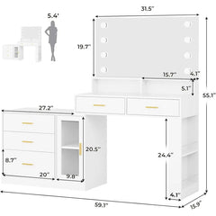 Larturn Vanity Makeup Vanity Table with 3 Drawers LED Dresser