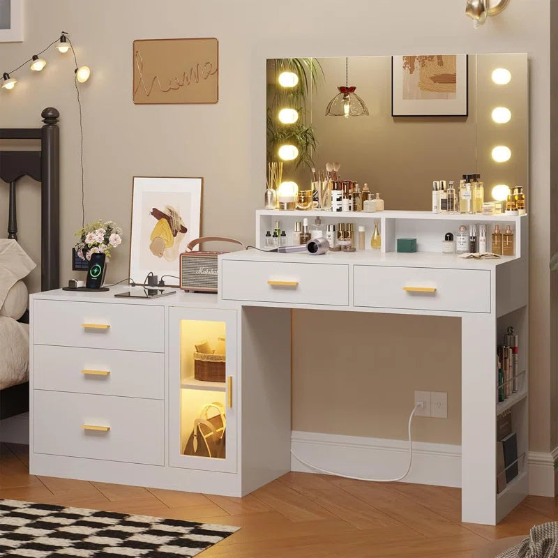 Larturn Vanity Makeup Vanity Table with 3 Drawers LED Dresser