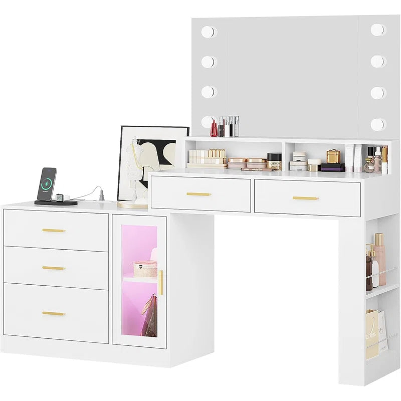 Larturn Vanity Makeup Vanity Table with 3 Drawers LED Dresser
