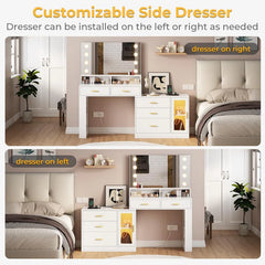 Larturn Vanity Makeup Vanity Table with 3 Drawers LED Dresser
