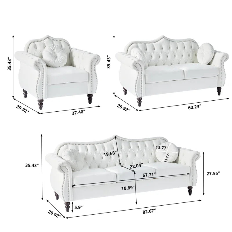 Cayleighz 3 - Piece Velvet Living Room Set Luxury Sofa Set