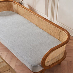Solid Wood Sofa with Natural Rattan Weaving – Luxurious Comfort