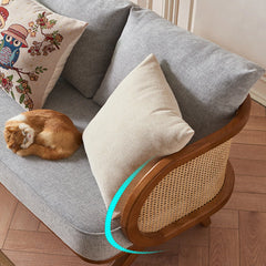 Solid Wood Sofa with Natural Rattan Weaving – Luxurious Comfort