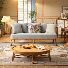 Solid Wood Sofa with Natural Rattan Weaving – Luxurious Comfort