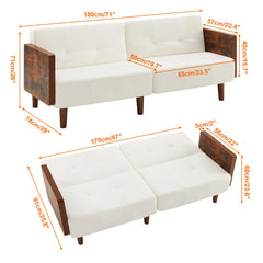 Cotton Fabric Cushion Back Upholstered Arm Sleeper Sofa