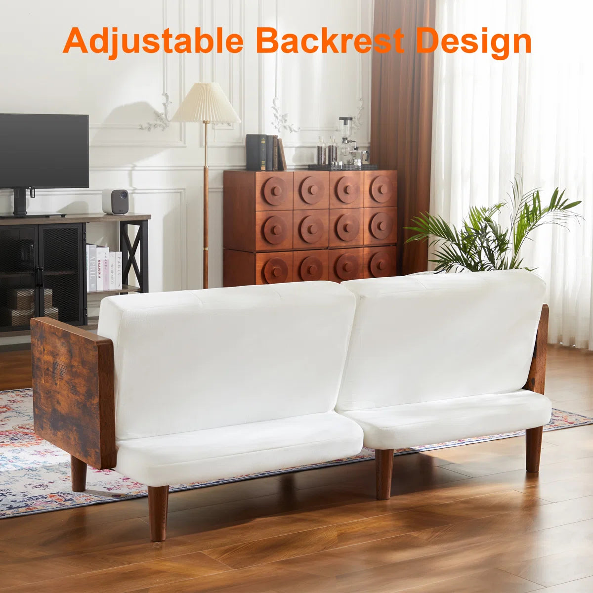 Cotton Fabric Cushion Back Upholstered Arm Sleeper Sofa