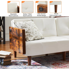 Cotton Fabric Cushion Back Upholstered Arm Sleeper Sofa