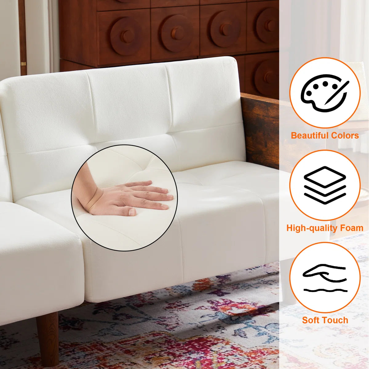 Cotton Fabric Cushion Back Upholstered Arm Sleeper Sofa