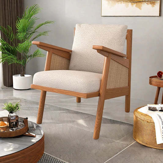 Wood & Rattan Sofa Chair – Breathable Natural Weave with Timeless Charm