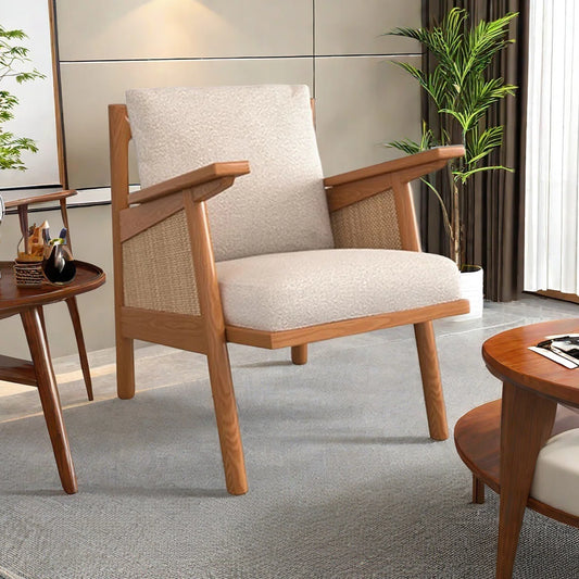 Wood & Rattan Sofa Chair – Breathable Natural Weave with Timeless Charm