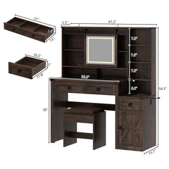 Megan Modern Vanity Set with Glass-Top Display Built-In Charging Station and Sliding LED Mirror