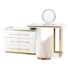 Wang Vanity Dressing Table Set in 6 Drawers With Stool - Wooden Bazar