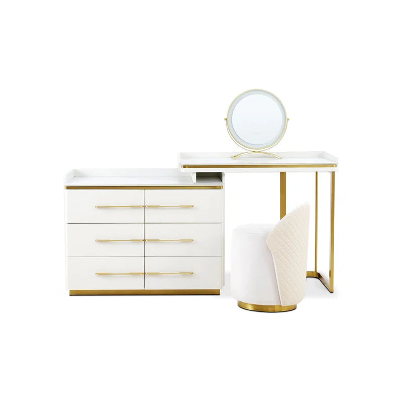 Wang Vanity Dressing Table Set in 6 Drawers With Stool - Wooden Bazar