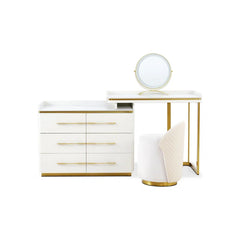 Wang Vanity Dressing Table Set in 6 Drawers With Stool - Wooden Bazar