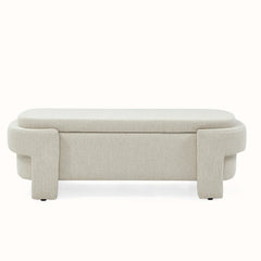 Oval Fabric Upholstered Storage Ottoman - Wooden Bazar