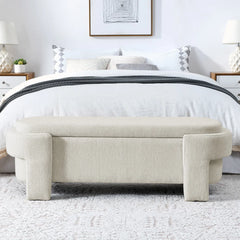 Oval Fabric Upholstered Storage Ottoman - Wooden Bazar