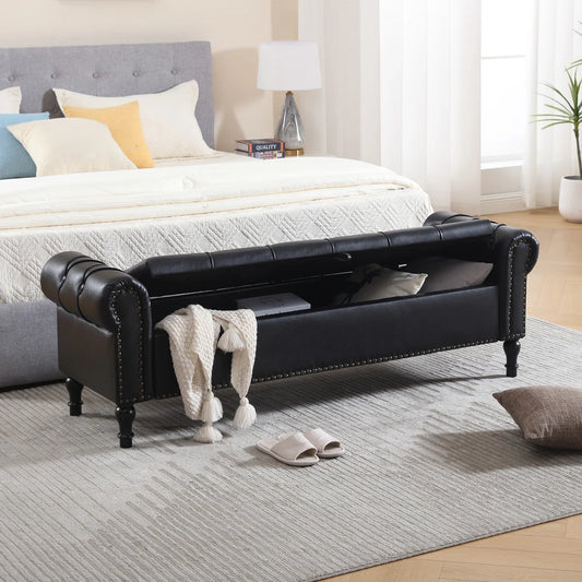 Pirox Faux Leather Upholstered storage Bench - Wooden Bazar