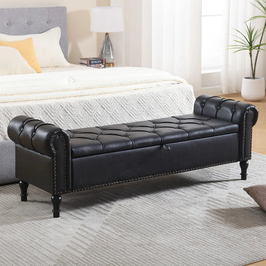 Pirox Faux Leather Upholstered storage Bench - Wooden Bazar