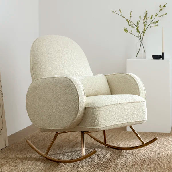 Zepprox Modern Bouclé Upholstered Rocking Chair with Sleek Metal Base