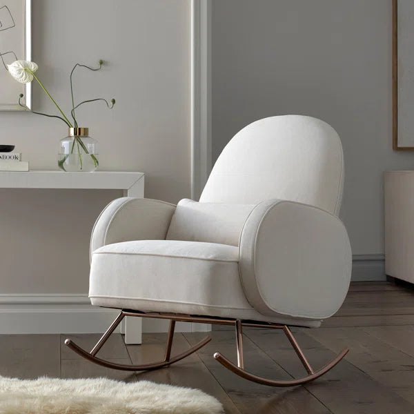 Zepprox Modern Bouclé Upholstered Rocking Chair with Sleek Metal Base