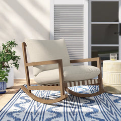 Shenaeer Solid Wood Outdoor Rocking Chair with Cushions - Wooden Bazar
