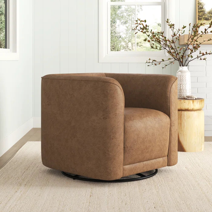 Plush Upholstered Swivel Barrel Chair With 360-Degree Comfort and Style for Any Room