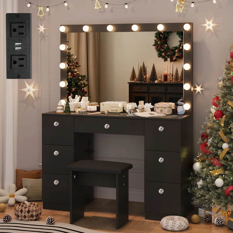 Katpick Makeup Vanity with Lights 7 Large Drawers and Outlets