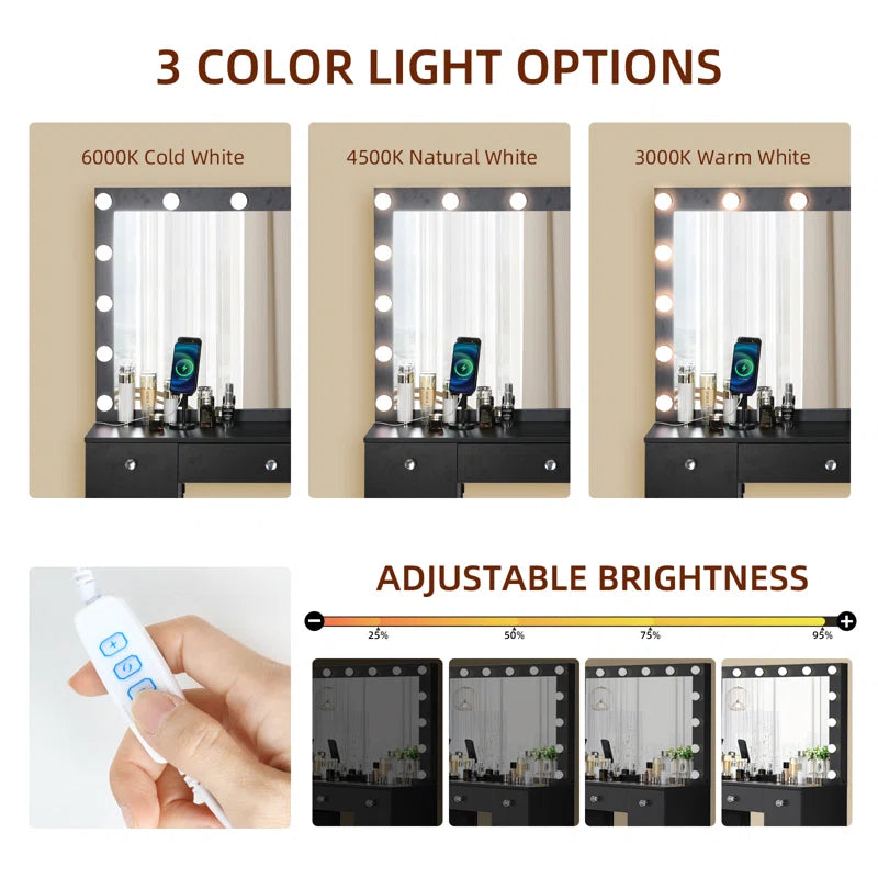 Katpick Makeup Vanity with Lights 7 Large Drawers and Outlets