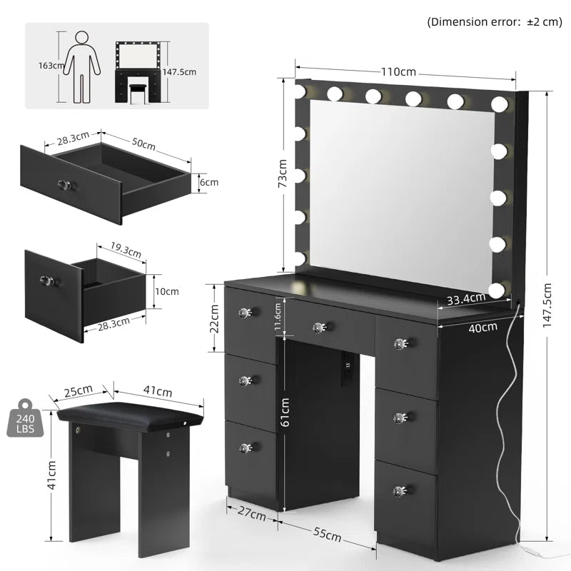 Katpick Makeup Vanity with Lights 7 Large Drawers and Outlets