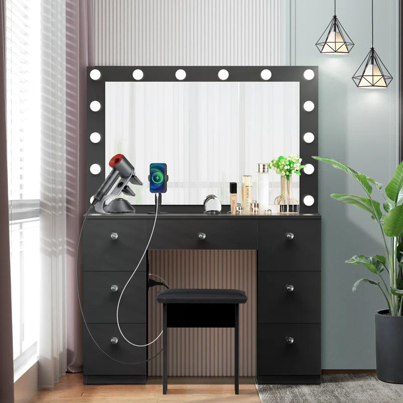 Katpick Makeup Vanity with Lights 7 Large Drawers and Outlets