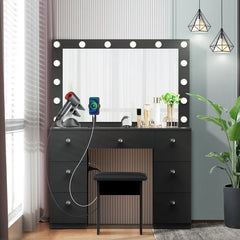 Katpick Makeup Vanity with Lights 7 Large Drawers and Outlets