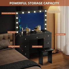 Katpick Makeup Vanity with Lights 7 Large Drawers and Outlets