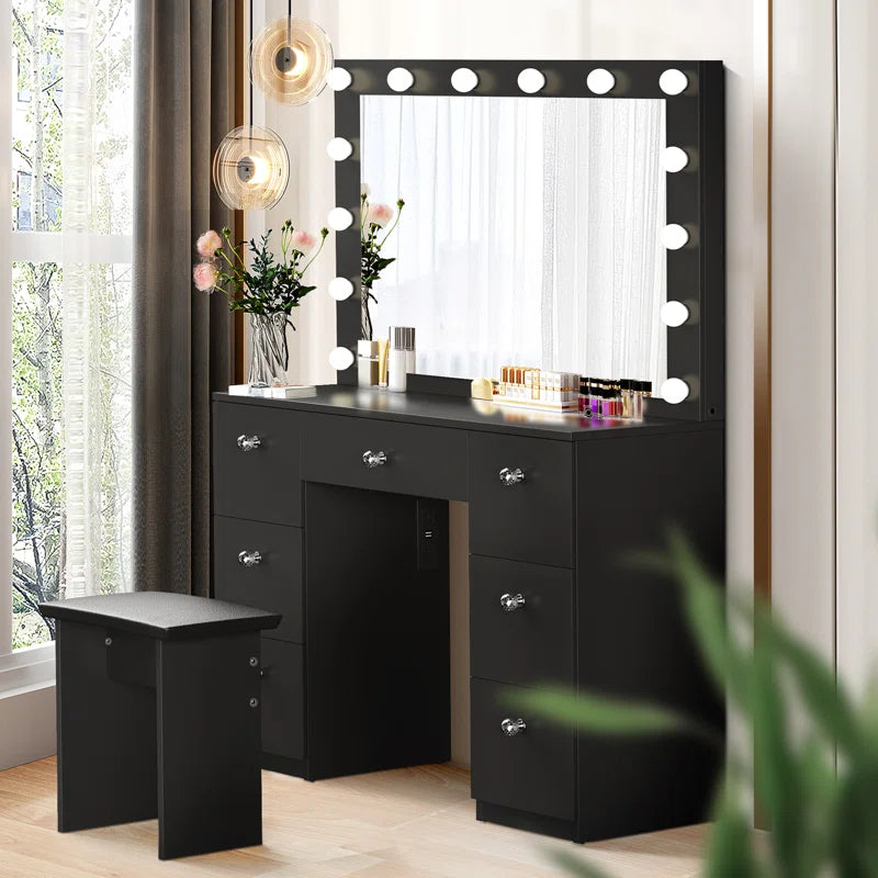 Katpick Makeup Vanity with Lights 7 Large Drawers and Outlets