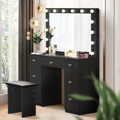 Katpick Makeup Vanity with Lights 7 Large Drawers and Outlets