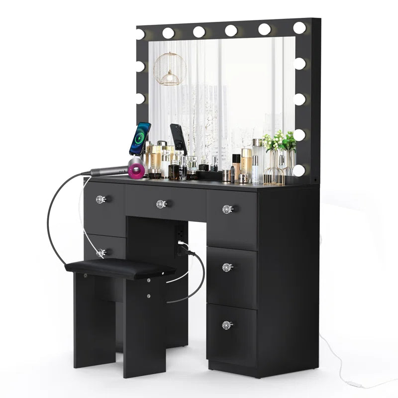 Katpick Makeup Vanity with Lights 7 Large Drawers and Outlets