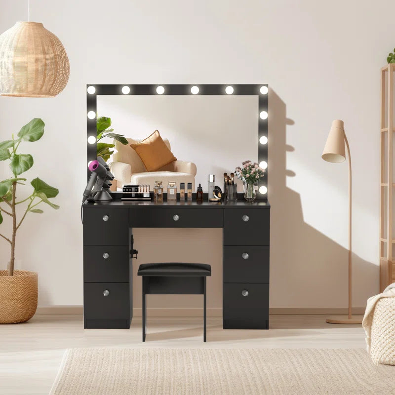 Katpick Makeup Vanity with Lights 7 Large Drawers and Outlets