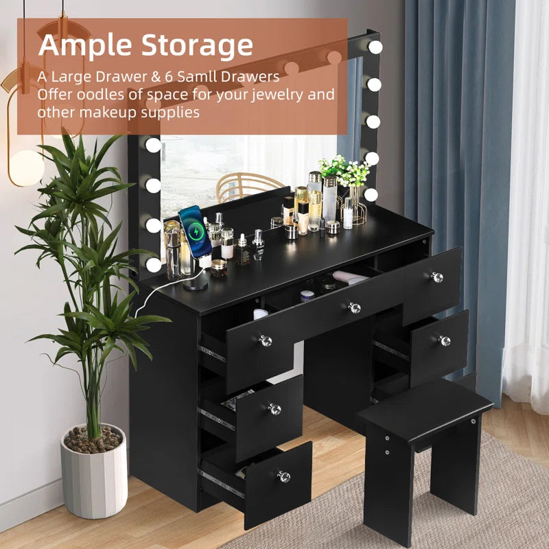 Katpick Makeup Vanity with Lights 7 Large Drawers and Outlets
