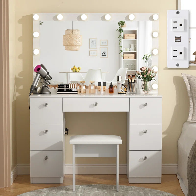 Katpick Makeup Vanity with Lights 7 Large Drawers and Outlets