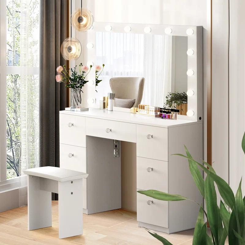 Katpick Makeup Vanity with Lights 7 Large Drawers and Outlets