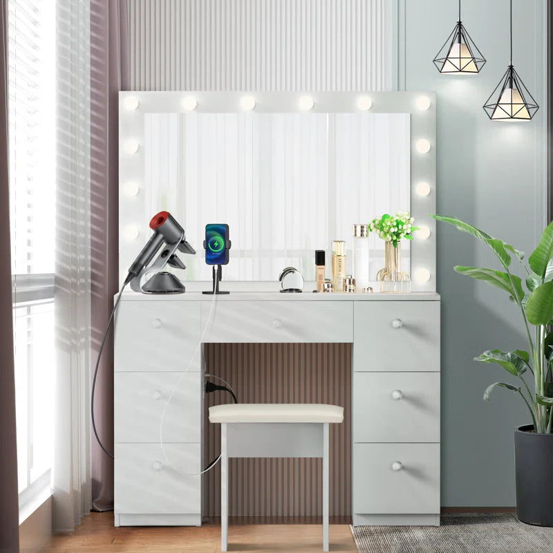 Katpick Makeup Vanity with Lights 7 Large Drawers and Outlets