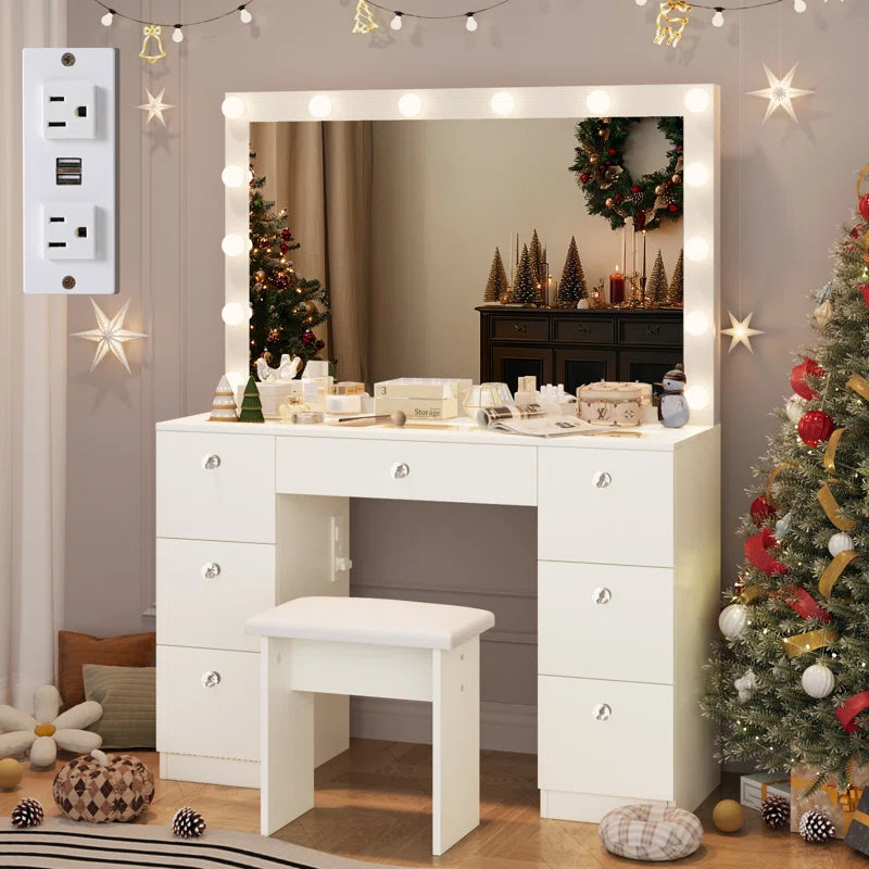 Katpick Makeup Vanity with Lights 7 Large Drawers and Outlets
