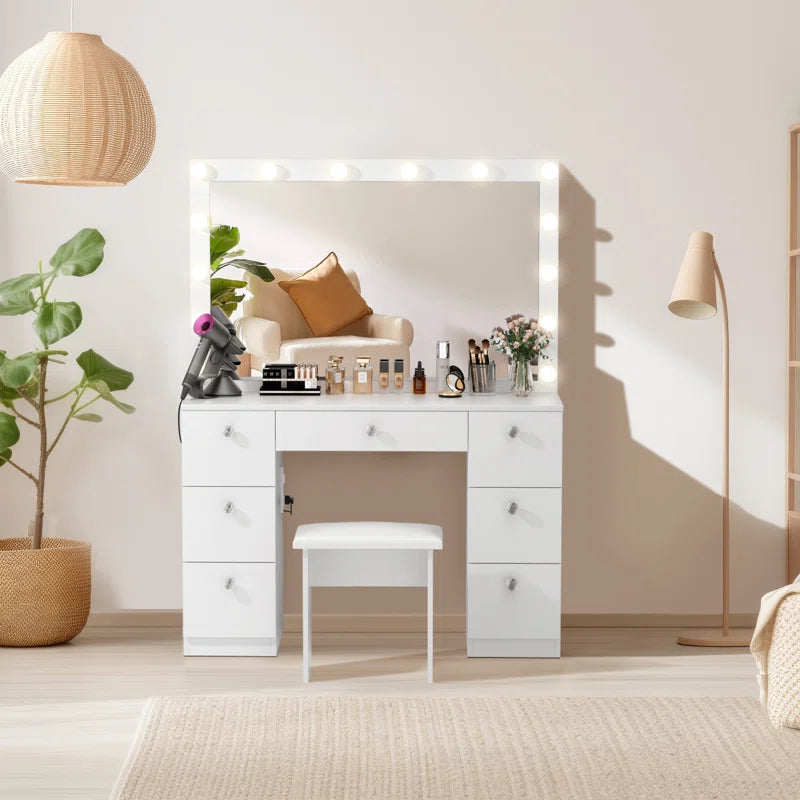 Katpick Makeup Vanity with Lights 7 Large Drawers and Outlets